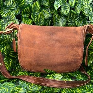 Vintage Brown Heavy Leather Handbag Prairie Bag